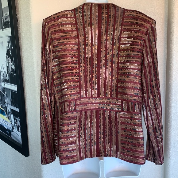 OBSTINEE by IKA blazer, maroon ribbon, tan/brown iridescent fabric, zips. M EUC - Picture 4 of 17